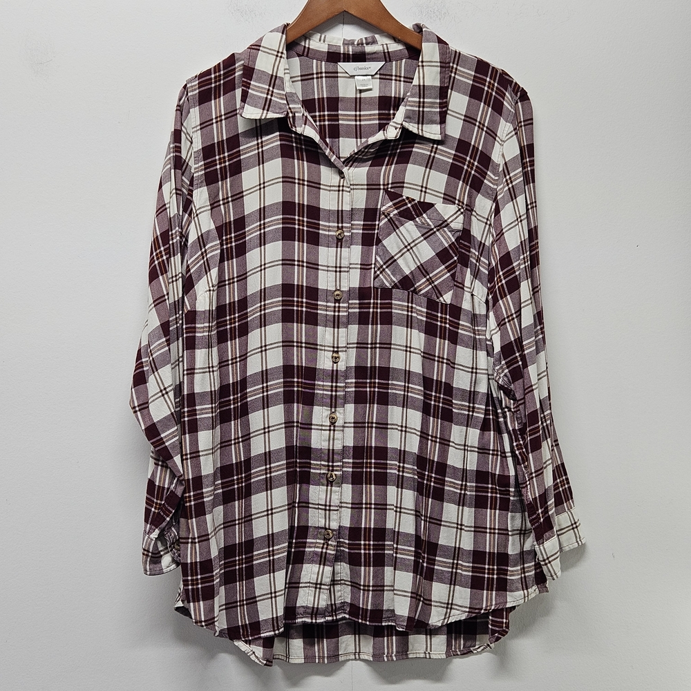 CJ Banks Button Up Long Sleeve Shirts 2X Plaid Chest Pocket Modal Blend Country